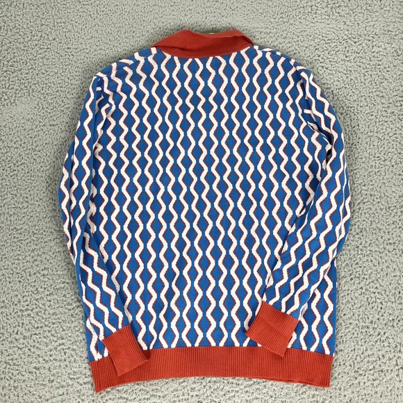 OXKNIT Sweater Womens XL Blue Cotton Retro Cardigan Button Up Knit Geometric - Picture 7 of 7